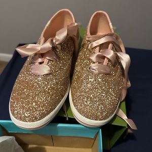 Kate Spade Keds Rose Gold Glitter Sneakers 8.5